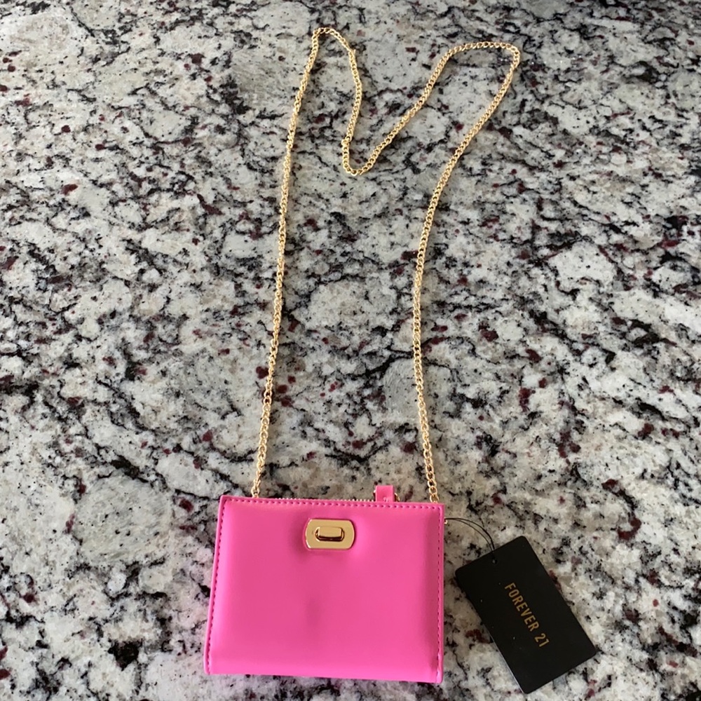 Hot pink wallet with gold chain